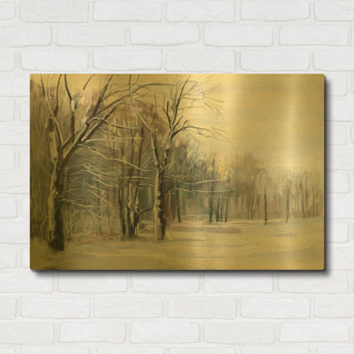 «Winter In The Park» par Carol Rowan, art mural en métal doré, 36 po x 24 po