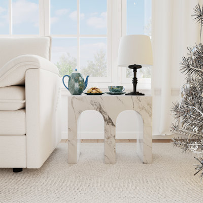 M-Shaped Faux Marble Side Table, Modern End Table For Living Room/Hallway