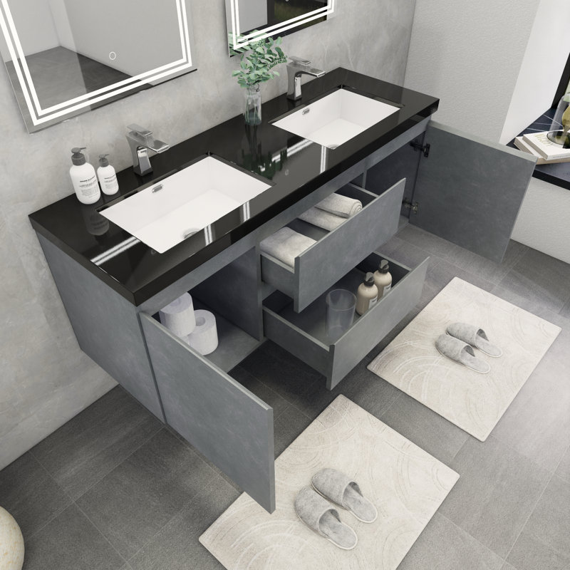 Ensemble de meuble-lavabo double mural 60 po Castin, Gris ciment