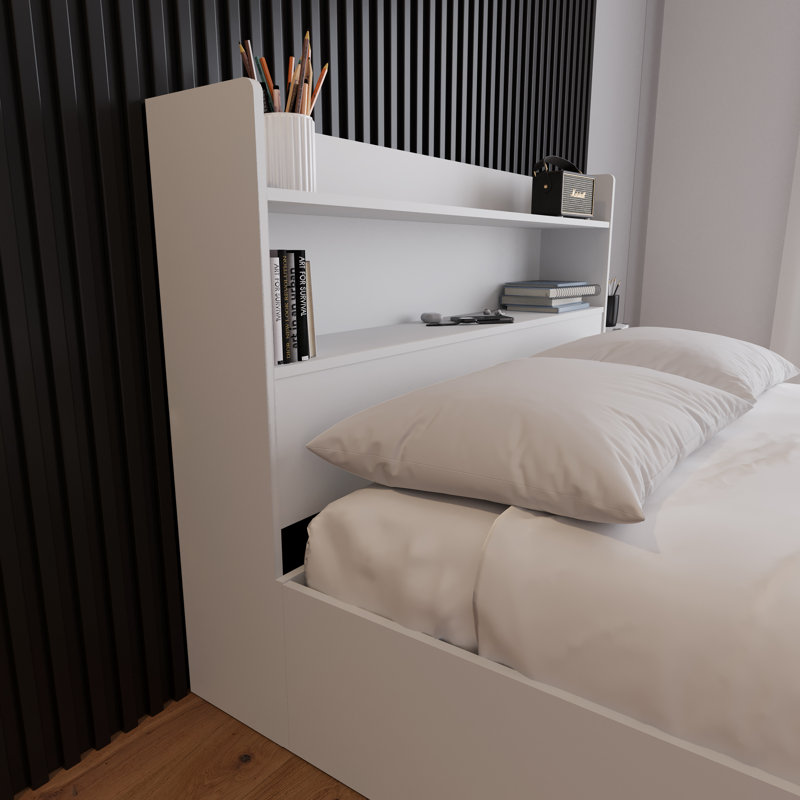 Laterika Bookcase Headboard, Blanc, Double