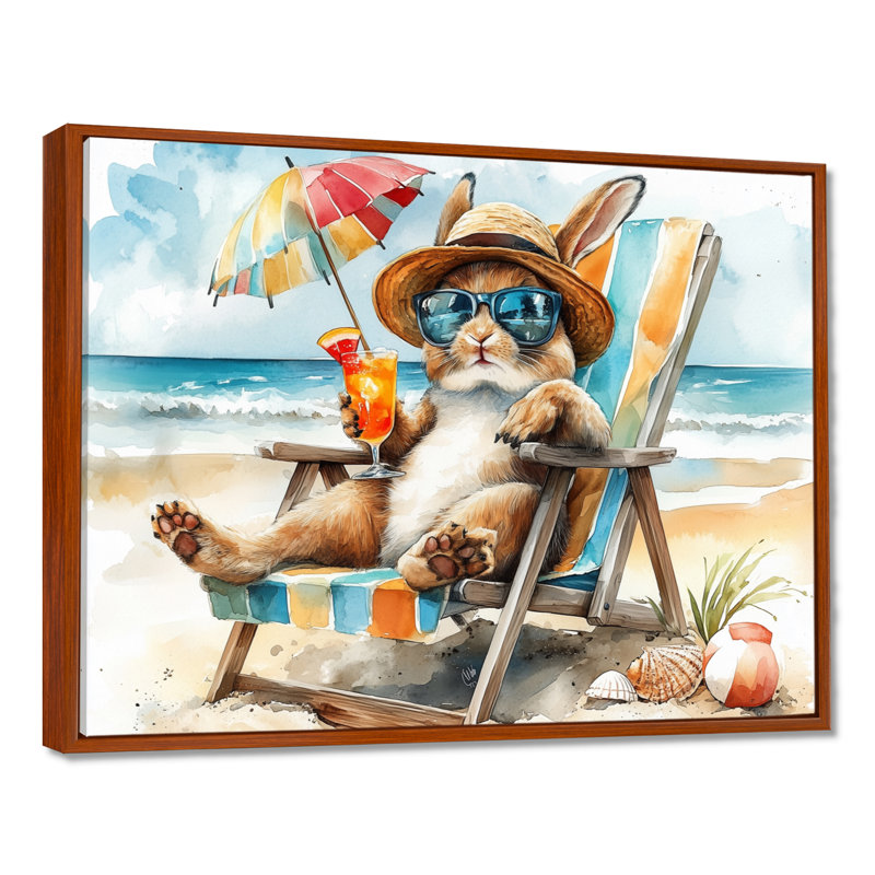 Sayler - art mural animaux côtiers, Toile avec cadre flottant brun, H 34 po x l 44 po x P 1,5 po