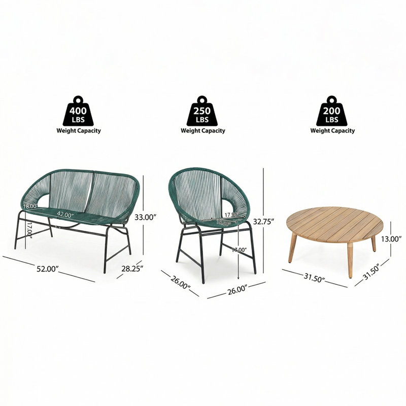 Ensemble de mobilier d'extérieur 4 pièces 4 pièces, Sarcelle
