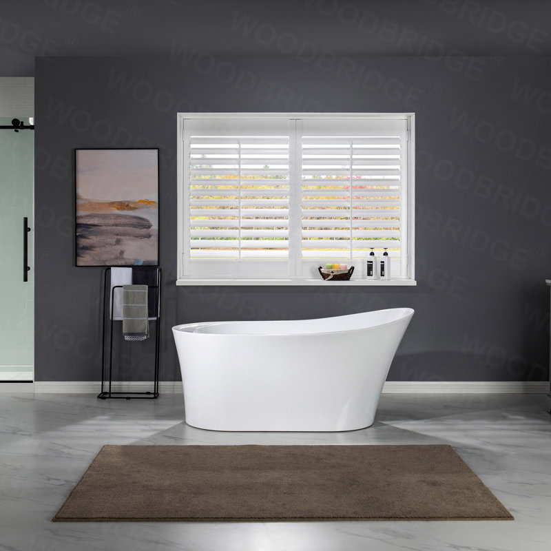 67" x 32" Freestanding Soaking Acrylic Bathtub, White/Matte Black