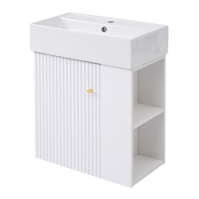 Meuble-lavabo élégant avec lavabo en céramique de qualité supérieure et porte à vagues distinctives