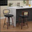 Tabourets de bar 26 po à hauteur de comptoir en rotin de 26 po avec dossier en canne et siège rembourré, tabourets de bar pivotants (noyer et noir, ensemble de 2)-1959029537