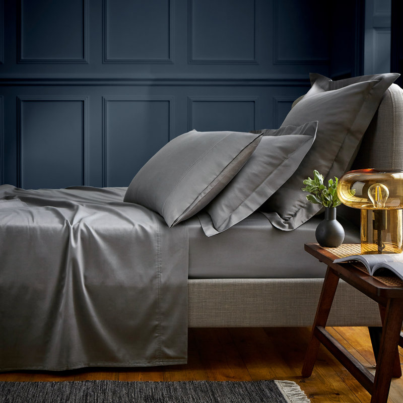 BOB 600TC EQYPTIAN COTTON Plain Weave / Muslin Flat Sheet, Grey, Double (4'6)