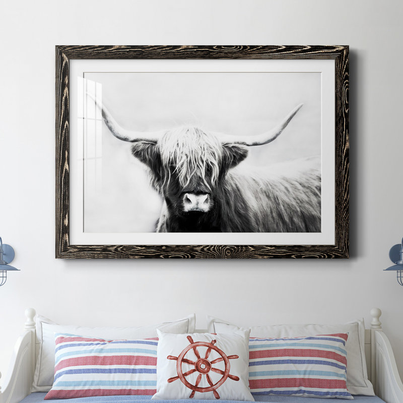 Seifert Longhorn - Reproduction de cadre photo sur papier, H 27,5 po x l 37,5 po x P 1,5 po, Papier encadré noir