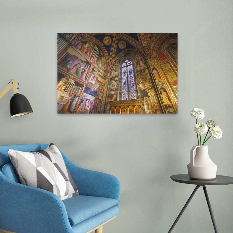 Florence Tuscany Italy. Santa Croce Basilica. Frescoes and stained glass windows in the Baroncelli Chapel by Taddeo Gaddi c1300-1366. 1 Piece Wrapped Canvas Wall Art
