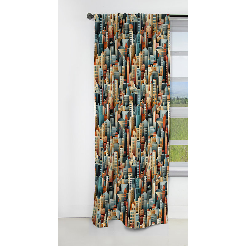 Beige et bleu Urban Cityscape Embrace - Rideau occultant en velours rayé rayé - 1 panneau, L 52 po x L 90 po