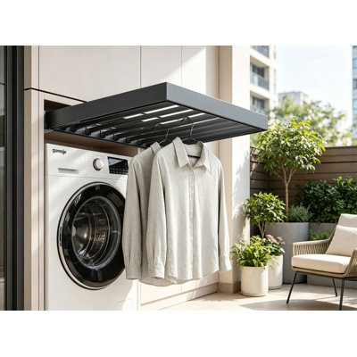 Séchoir à vêtements rétractable et invisible - support à pantalons coulissant multifonctionnel en aluminium pour espace, armoire ou balcon pour machine à laver - charge résistante de 30 kg, glissières d'amortissement à fermeture en douceur