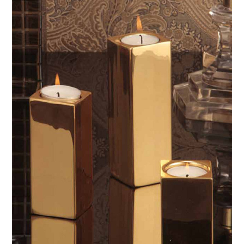 Lenetta 2 Piece Stainless Steel Tabletop Tealight Holder Set, Gold