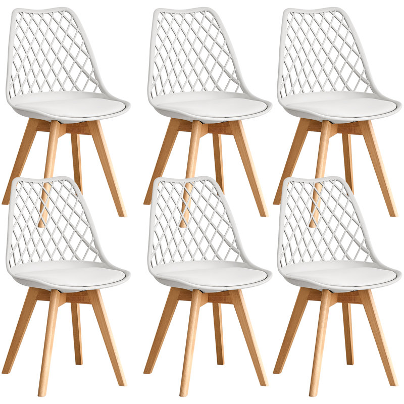 Dining Chairs - Nordic Style Dining Chair - Mesh Backrest - Solid Wood Legs, Set Of 4 , White