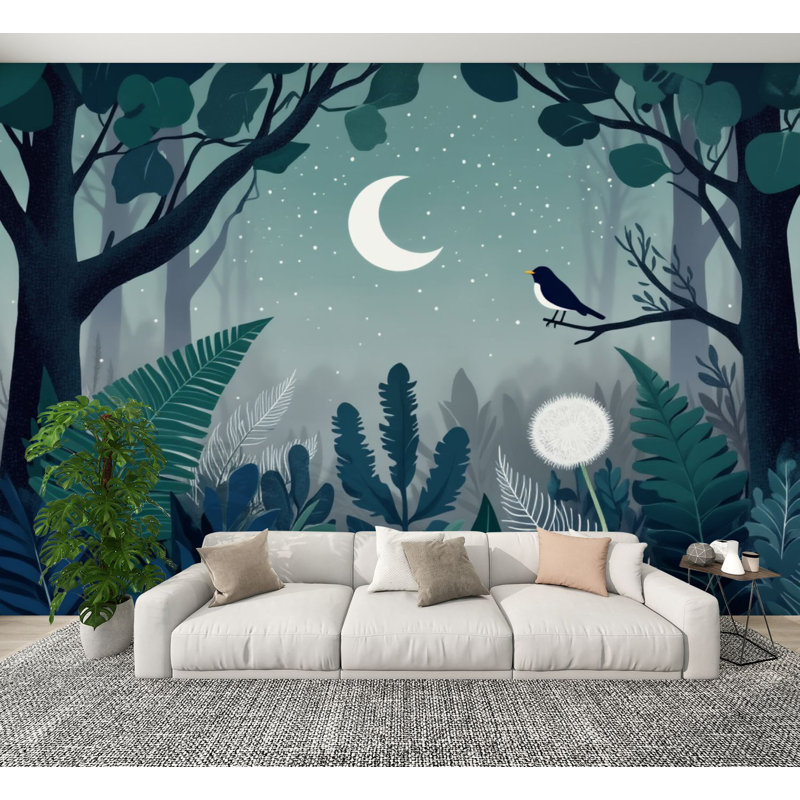 Papier peint adhésif Cottagecore Serene Forest Bird Foliage, L 144 po x l 100 po