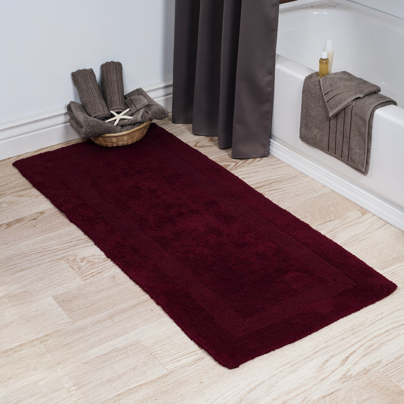 Ragini 60x24-Inch Cotton Bath Mat-Machine Washable Bath Mats for Bathroom, Kitchen, or Laundry Room, Burgundy
