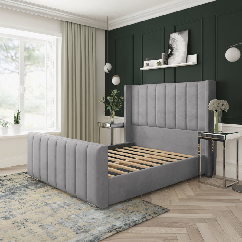 Aspen Plush Velvet Upholstered Bed Frame, Small Single (2'6), Grey
