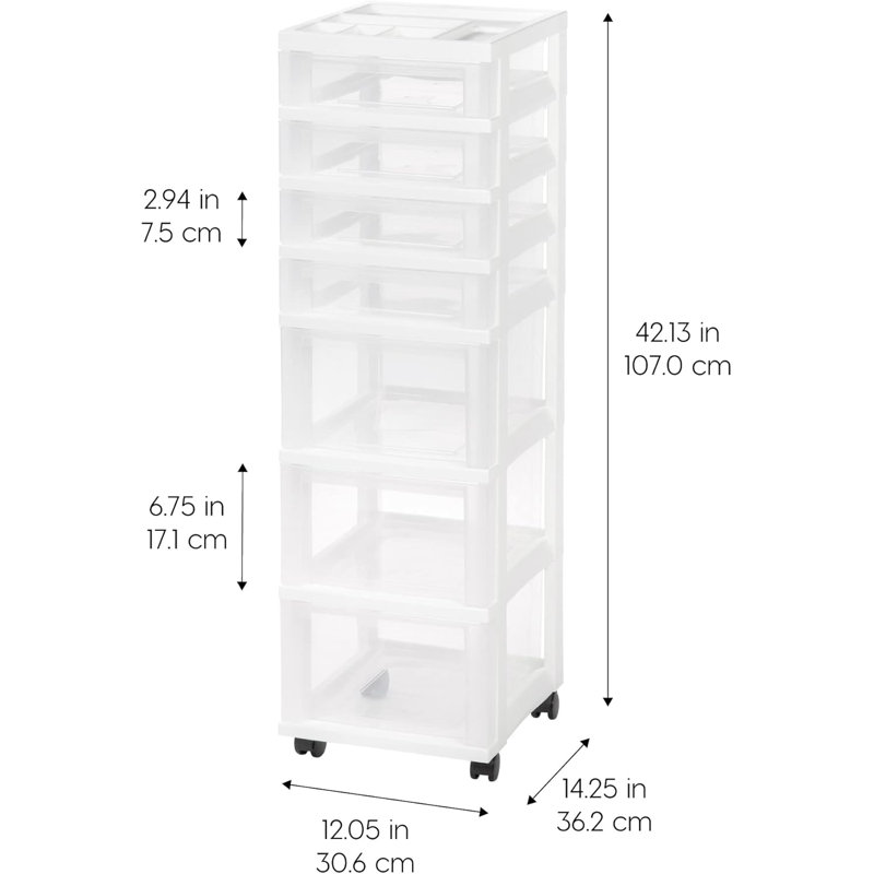 7-Drawer Rolling Storage Cart With Wheels, Multi-Purpose Organizer For Home, Office, And Craft Supplies