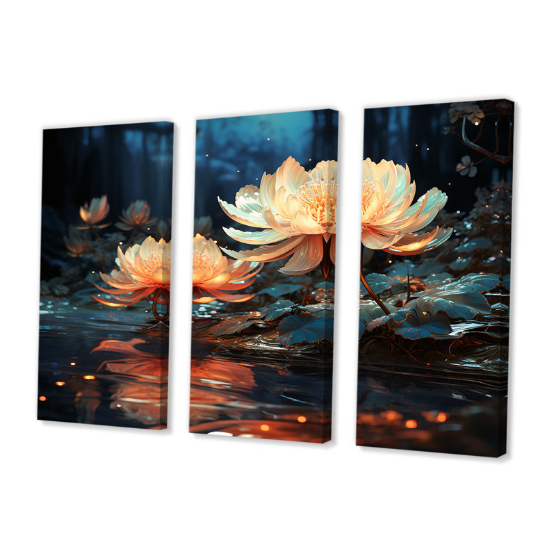 Rowlands - Ensemble de décoration murale Lotus, Toile tendue, H 40 po x l 60 po x P 1 po