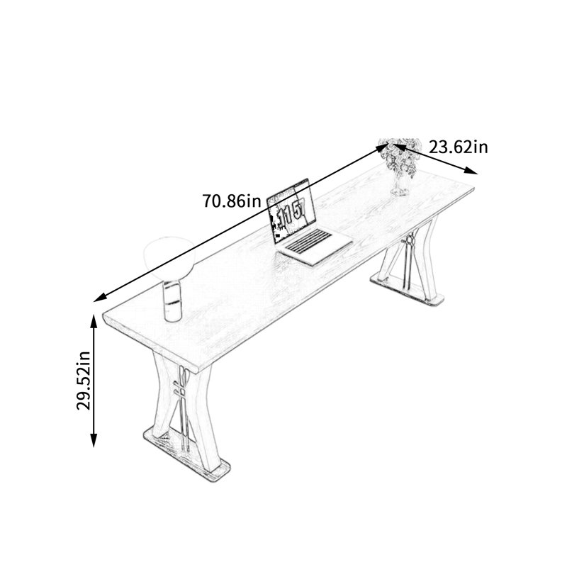 Creative-shaped Long Rectangular Computer Desk, 29.52" H x 70.86" W x 23.62" D