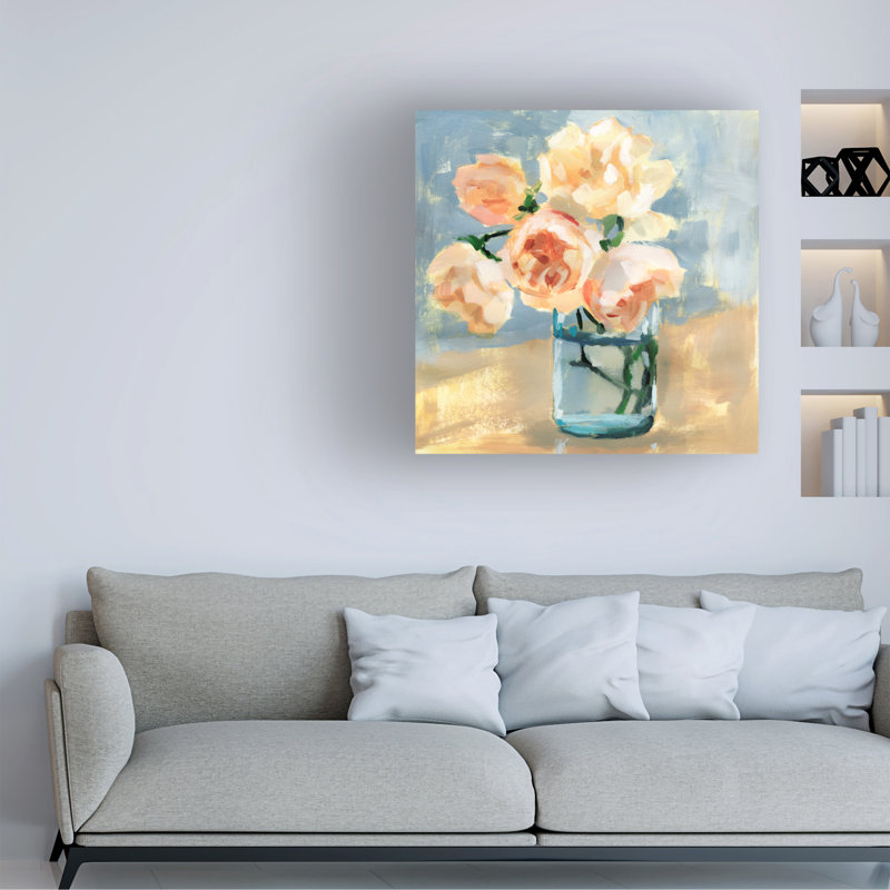 "Pivoines dans un pot Mason I" sur toile, H 18 po x l 18 po
