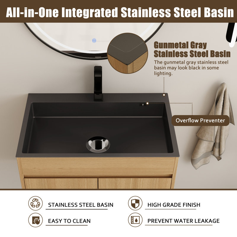 28'' Free-standing Single Bathroom Vanity with Stainless Steel Vanity Top