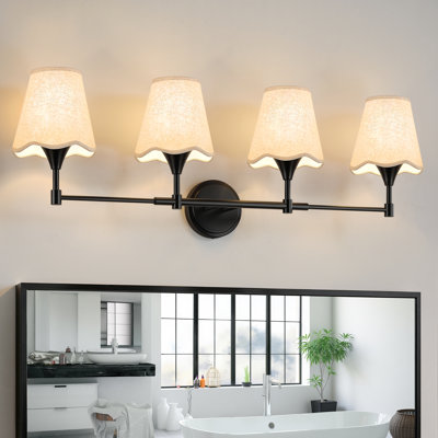Luminaire de salle de bain à intensité variable 4 lumières 35 "avec abat-jour en lin