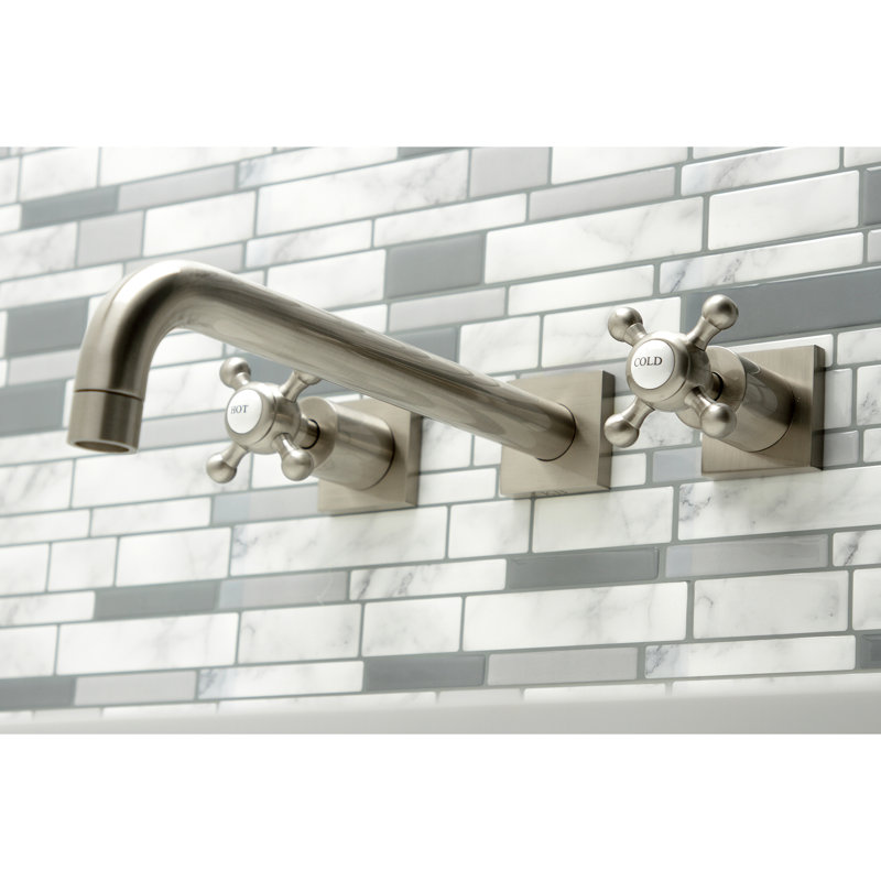 Kingston Brass Metropolitan Two-Handle 3-Hole Wall Mount Roman Tub Faucet, Brushed Nickel
