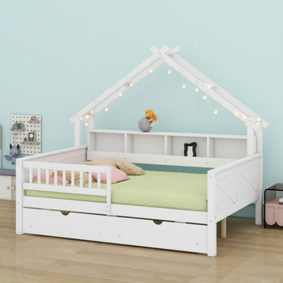 Lits plateforme Woodhouse avec DEL, tablettes de rangement, tiroirs et garde-corps