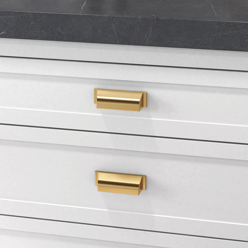 Polished Brass Transitional Cup Pull with Mounting Hardware