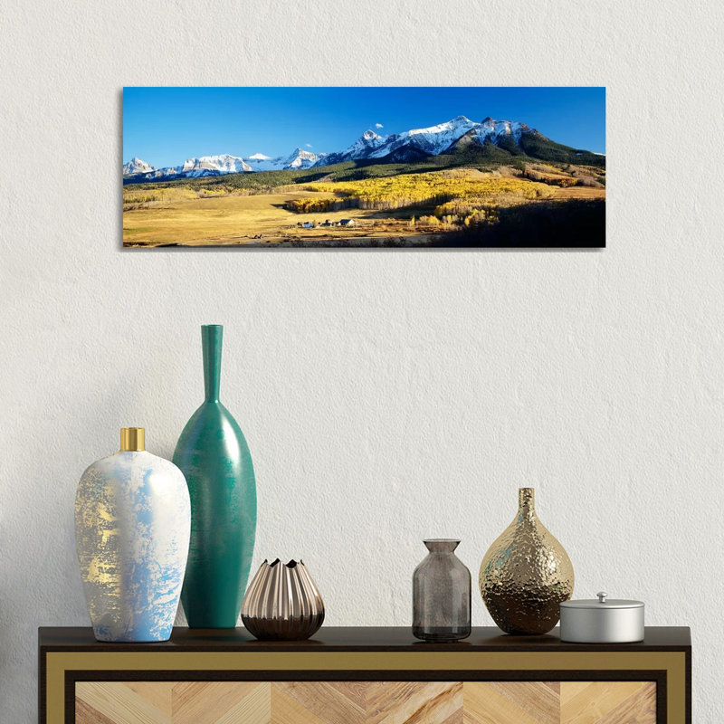 Aerial View Of Last Dollar Ranch With Sneffels Range In The Background, Colorado, USA - Wrapped Canvas Panoramic Print