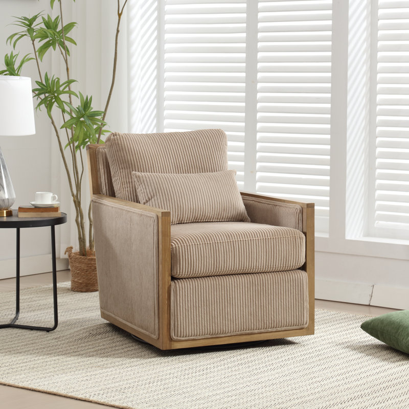 Fauteuil d'appoint pivotant en velours côtelé, Velours côtelé chameau