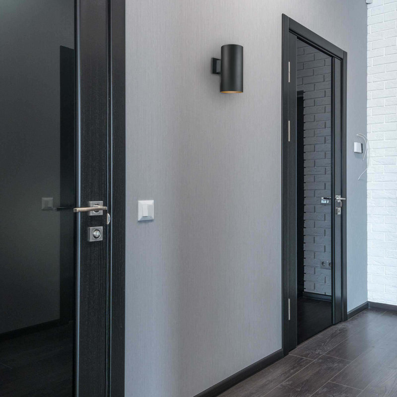 1-Light Indoor or Outdoor 12"H Black Aluminum Cylinder Wall Mount Sconce, Black, 12" H x 6" W x 8.75" D