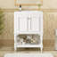 Meuble-lavabo de luxe moderne de 24 po avec lavabo en céramique, meuble de salle de bain avec tablette ouverte et rangement fermé-125847752