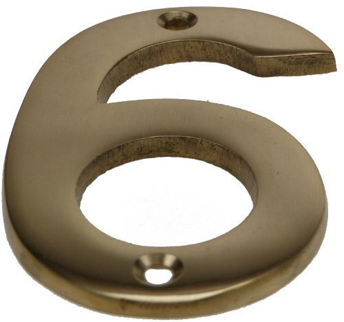 House Door Number in Brass Finish, No. 6 - Numeric Digits Plate, Plates Plaque Gold Sign - 3"