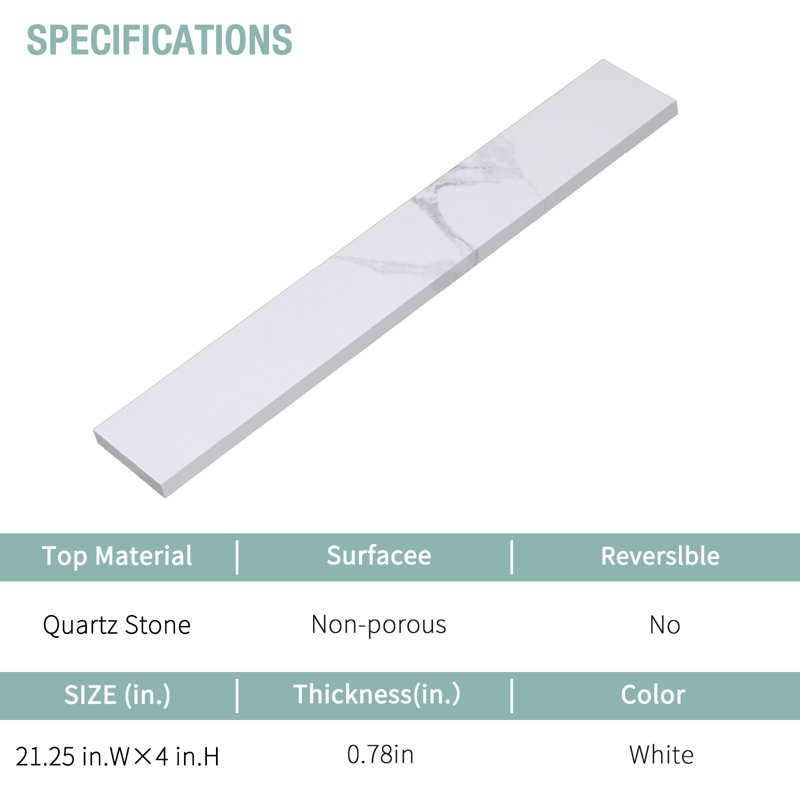 Éclaboussure latérale de remplacement en pierre de quartz 21,25 po pour dessus de meuble-lavabo