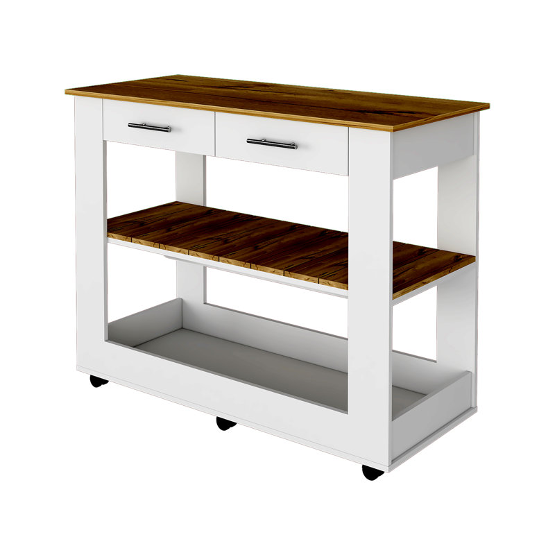 Brooklyn 46 Kitchen Island, Two Shelves, Two Drawers, White