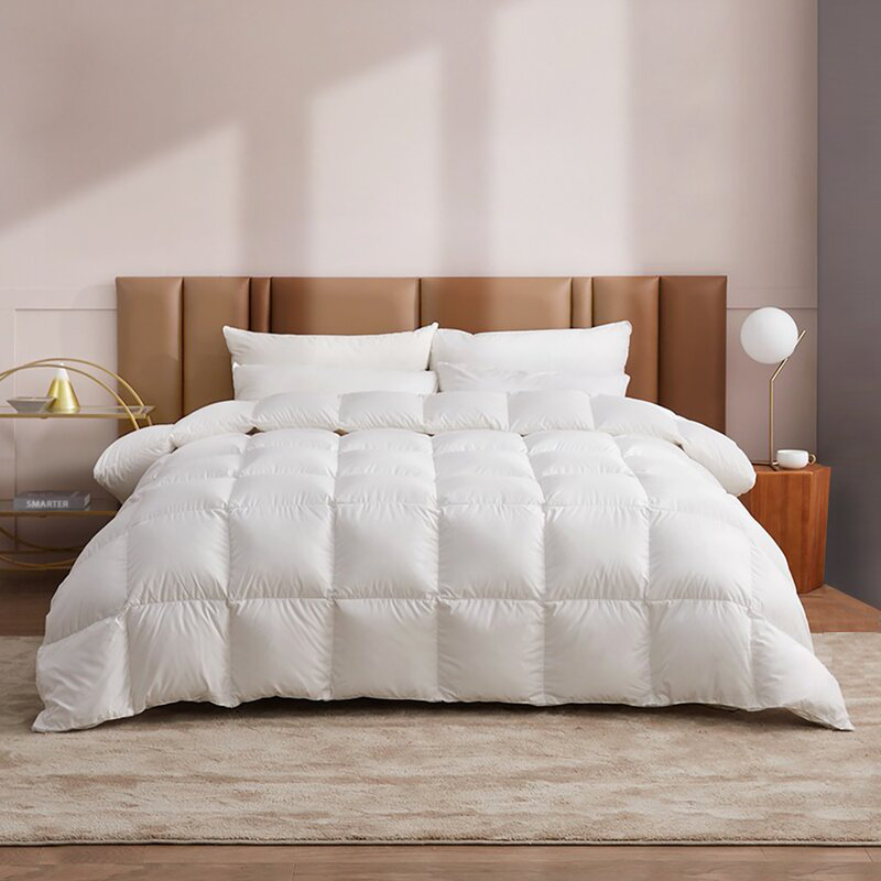 All Season 100% Cotton Down Feather Comforter Fluffy Breathable Duvet Insert, King Down Comforter