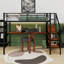 Lit mezzanine double en métal avec bureau en L, port USB, DEL, armoire-530023709