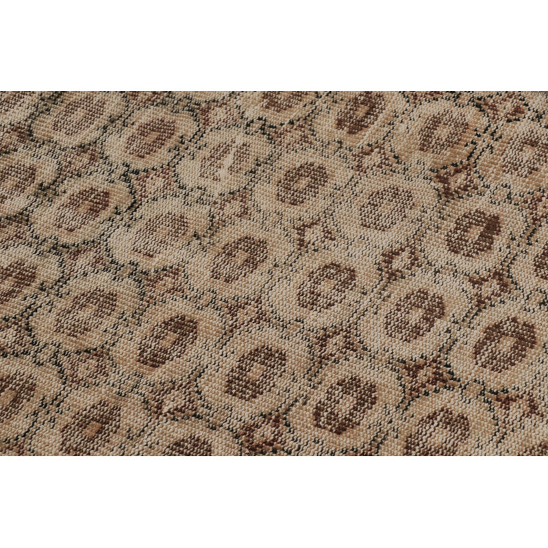 Vintage Distressed Runner Rug, Beige-Brown Allover Geometric Motif – Rug & Kilim