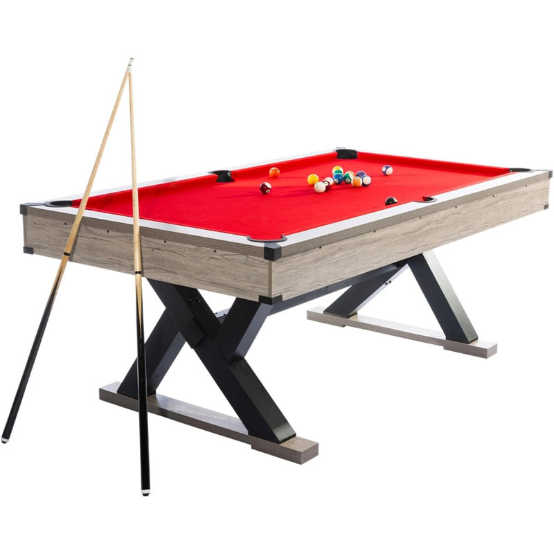 Ensemble complet de table de billard 7 pieds avec pieds en K, queues de billard, boules et tissu pour la salle de jeu, Rouge