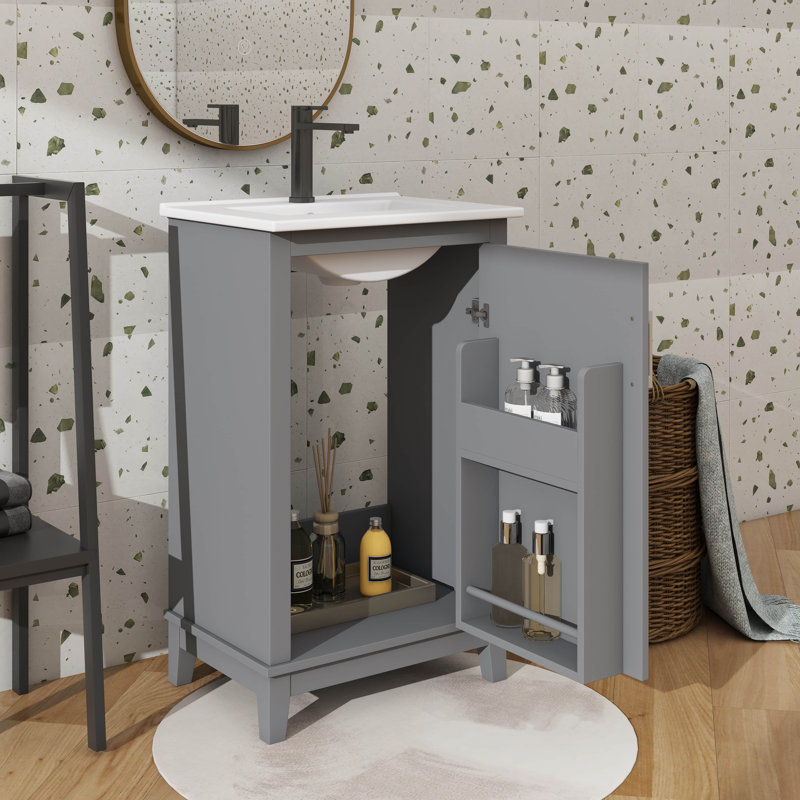 Ensemble de meuble-lavabo classique 20 po et lavabo en céramique, Gris, Gris