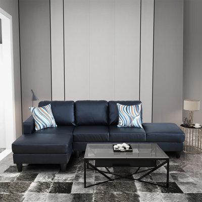 Faux Leather Sectional Sofa with Left Armrest, Reversible L-Shaped Couch for Living Room,  Black Faux Leather 2-Piece Couch Living Room Sofa Set
