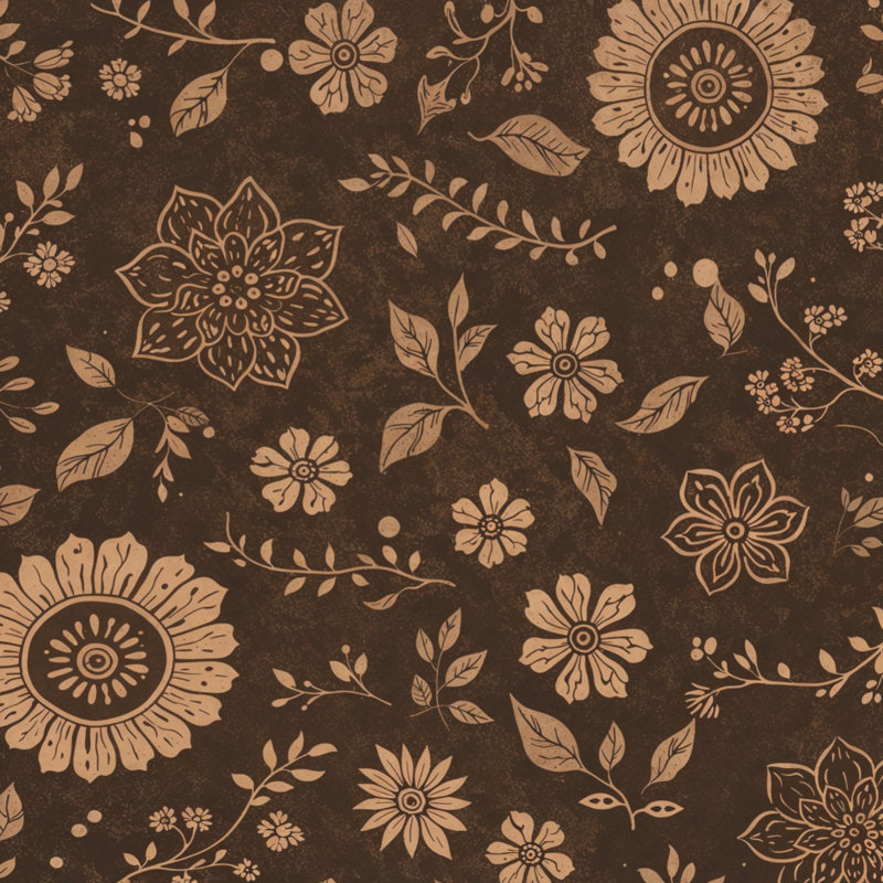 Tapis de bain à motif floral, 34 po L x 21 po L, Brun foncé / beige moyen