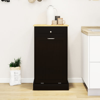Armoire poubelle de cuisine à un tiroir et un revêtement noir, convenant à une extension d'îlot, des pièces prédécoupées, une inclinaison moyenne résistante à l'humidité, cache et garde le plancher propre