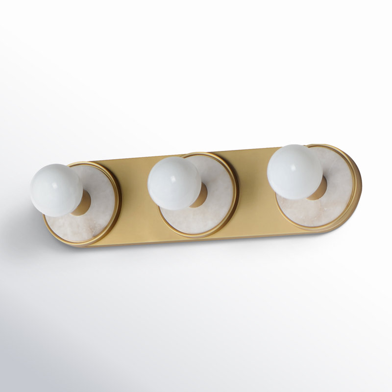 Rocha 3 - Light Dimmable Bath Bar, White Alabaster/Natural Aged Brass, No