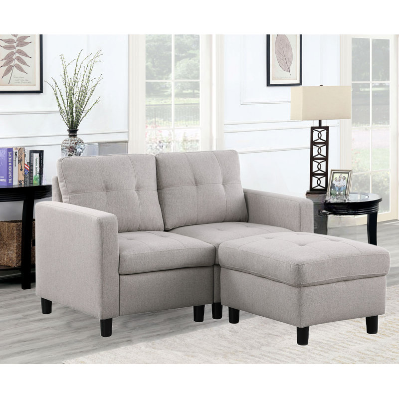 53.6'' Linen Square Arm Modular Loveseat, Light Gray 100% Linen