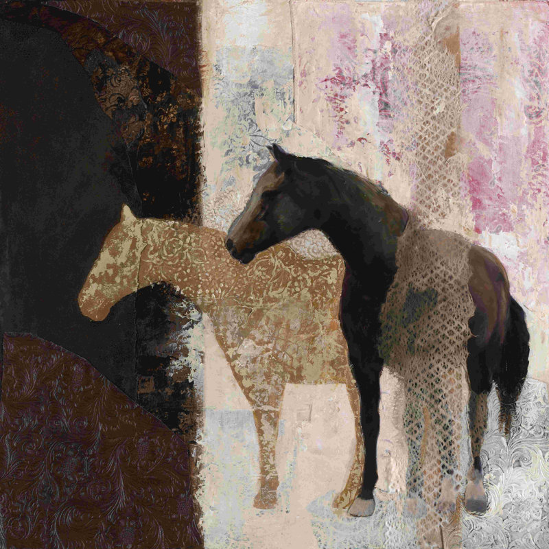 Chevaux peints bruns et roses, H 12 po x l 12 po