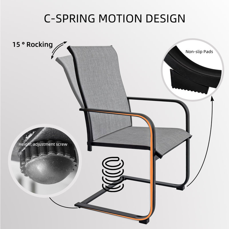 6 - Person Patio Dining Set With C-spring Dining Armchairs, Gray
