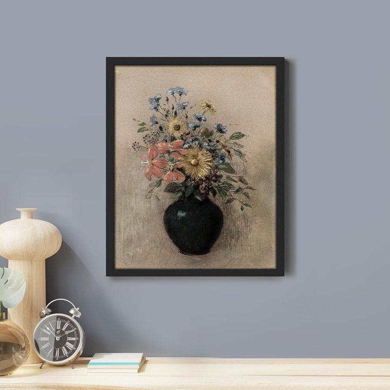 " Multicolor Flowers In Vase Wall Art Floral Botanical Prints Decor For Living Room Bedroom ", Black, 16" H x 12" W x 0.75" D