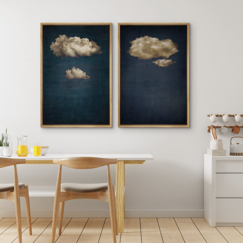Ensemble de 2 décorations murales minimalistes bleu marine et pastel bleu marine, H 36 po x l 24 po, Naturel