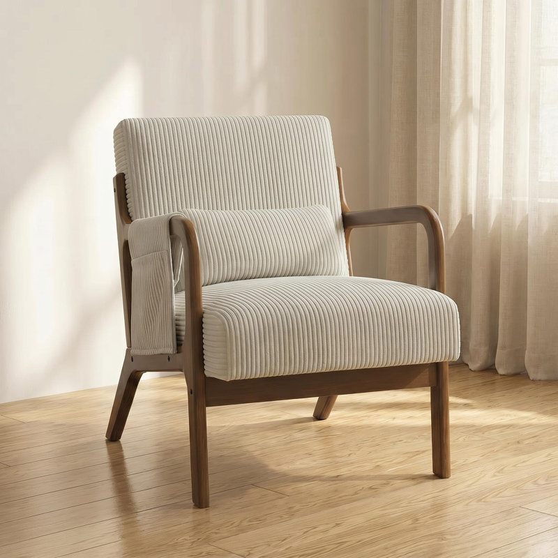 Fauteuil Mid-Century moderne en bois massif avec assise rembourrée de 6,69 po d'épaisseur